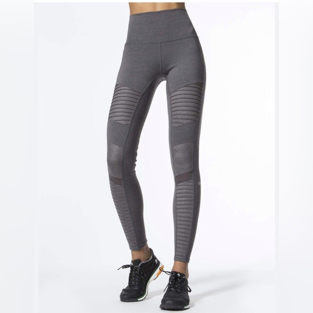 Alo Athena Moto Yoga Leggings gray with mesh, XXS​